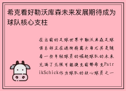 希克看好勒沃库森未来发展期待成为球队核心支柱